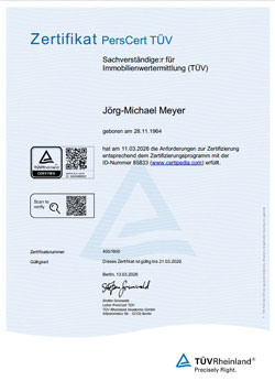 Rezertifizierung durch den TÜV Rheinland zum Sachverständigen für Immobilienbewertung